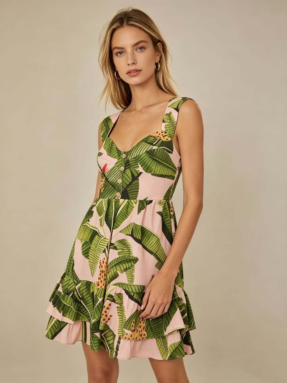 NWOT Farm Rio Linen Blend Banana Leaves Sleeveless Mini Dress Size XXS